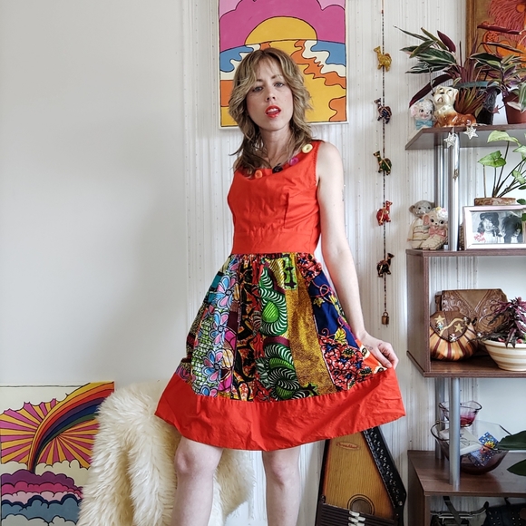 Vintage Handmade Patchwork + Button Dress - Picture 2 of 12